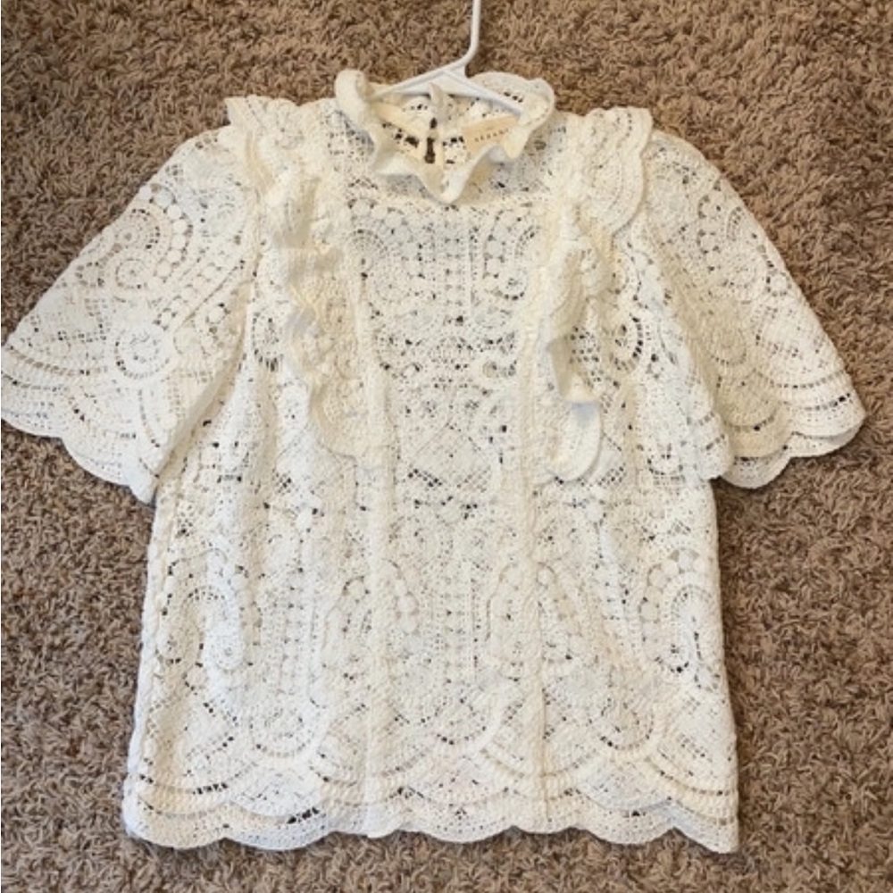 Sézane White Crochet Blouse